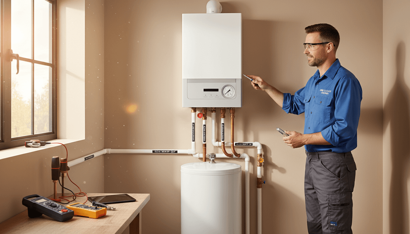 Gas technician servicing heating system